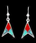 Turquoise & Coral Zuni Inspired Inlaid Stone Arrow Earrings image