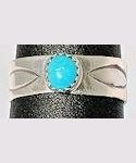 Navajo Sterling Silver Turquoise tooled wide band ring image