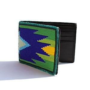 Leather beaded wallet, 6 credit card slots, 2 money compartments WBB-CAAA-W-01-SB-07 image