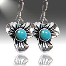 Turquoise Floral Squash Blossom Dangle Earrings image
