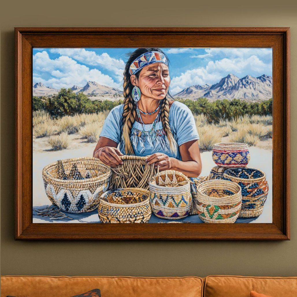 Canvas Wall Art, Great Basin Baskets Print, Native American Southwest Decor, Large Wall Decor, Home Office Decoration image