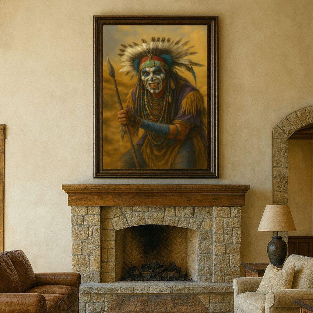 Matte Canvas Fine Art, Creepy or Spooky Native American Warrior , Native American Wall Art, Living Room Decor image