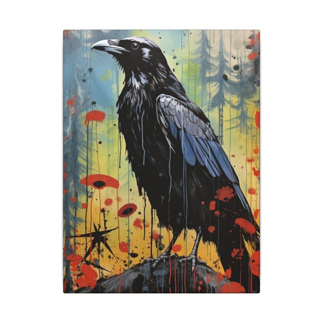 Raven Wall Art, Gothic Crow Art Print, Haunted Black Bird Poster, Spooky Home Decor, Dark Forest Artwork, Halloween Wall Decor