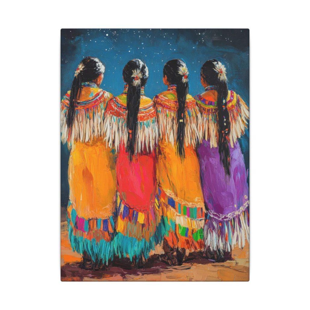 Jingle Dress Dancers Matte Canvas Print, Native American Wall Art