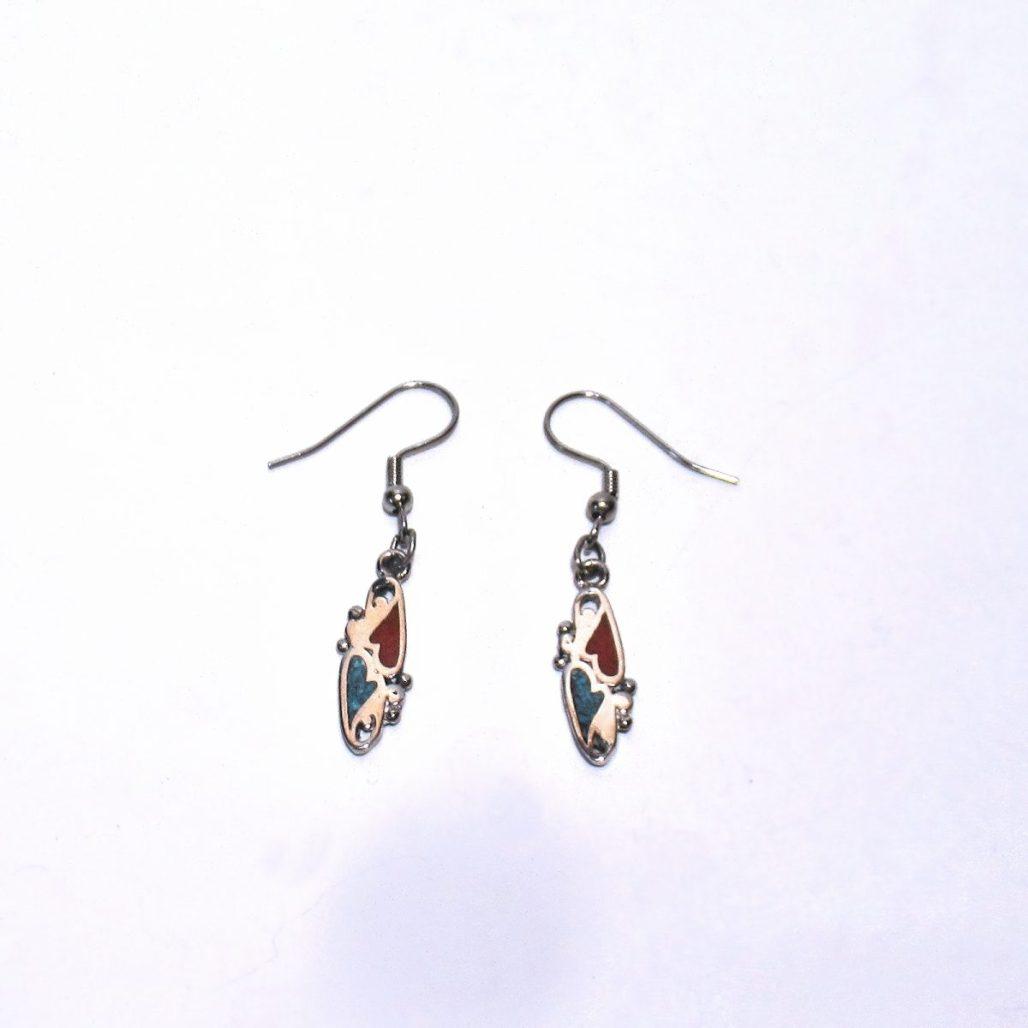 Mini Turquoise and Coral Dangle Heart Earrings image