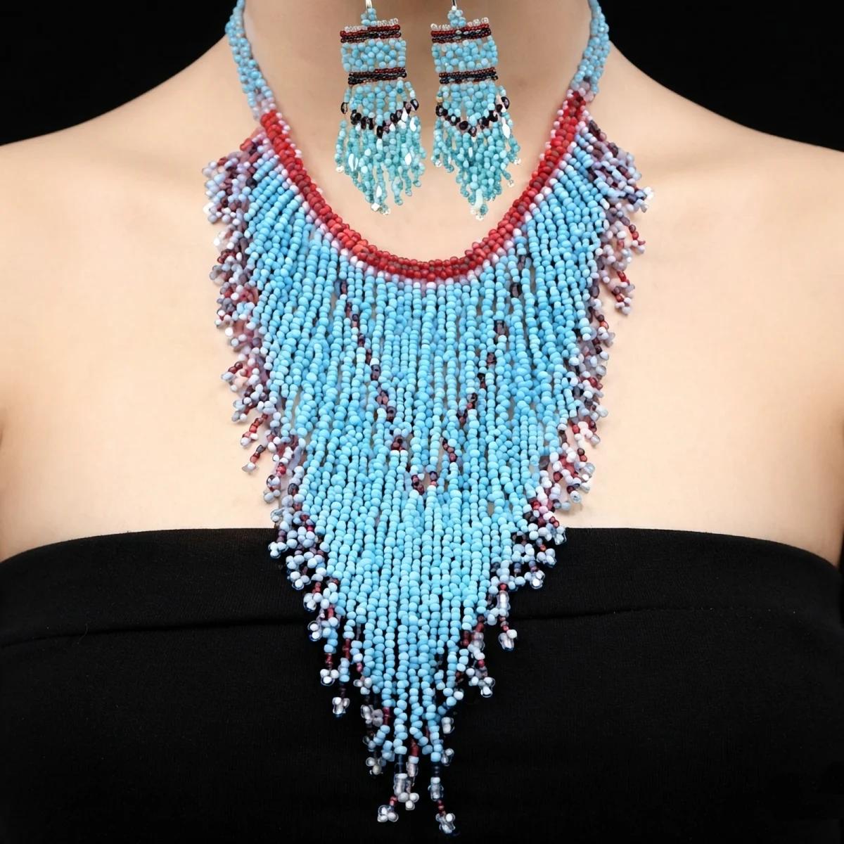 Turquoise beaded arrow necklace and earrings set image
