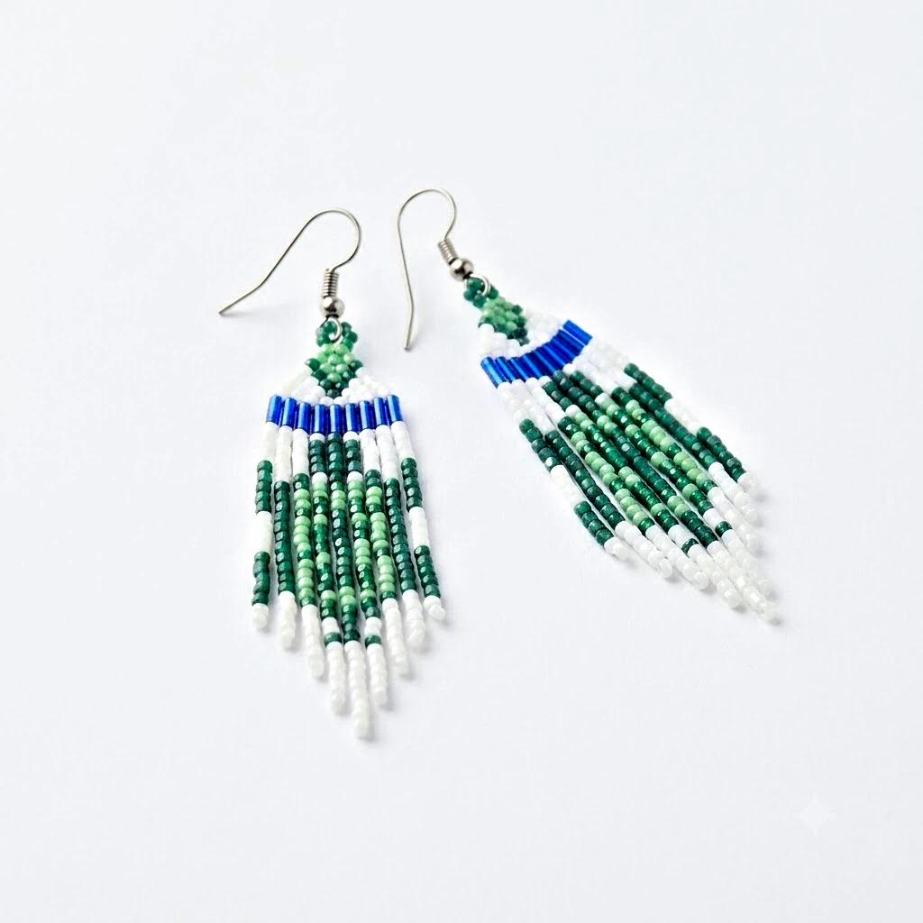 Green turtle beaded dangle earrings image