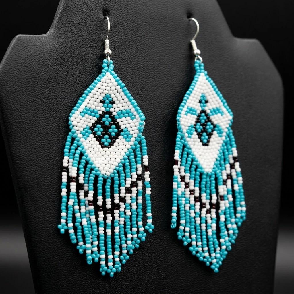 Beaded Turtle seed bead earrings. image