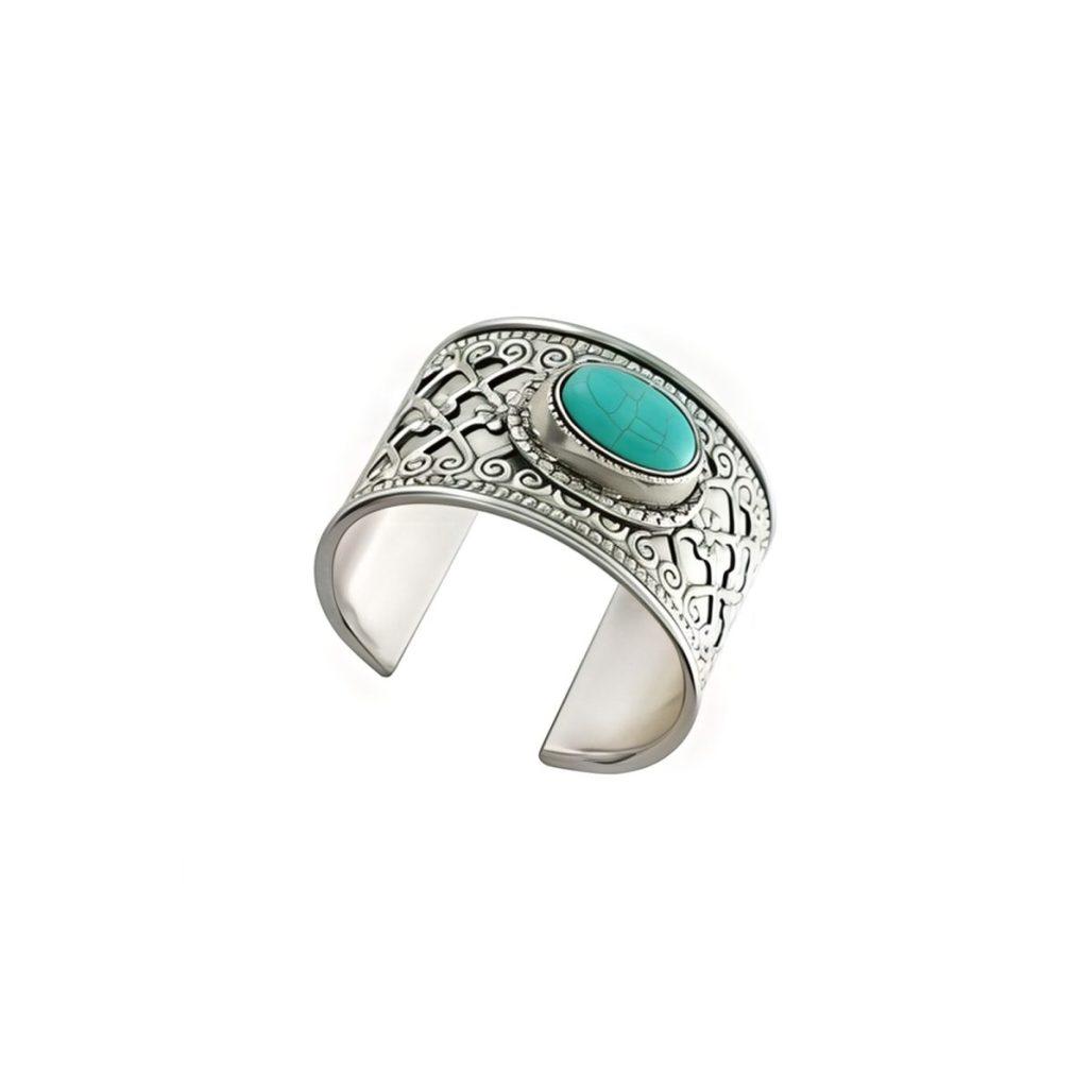 Turquoise & Burnished Silver Wide Cuff Bracelet image