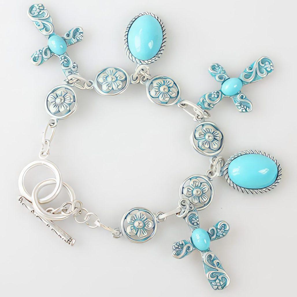Turquoise Flowers and Crosses Bracelet image