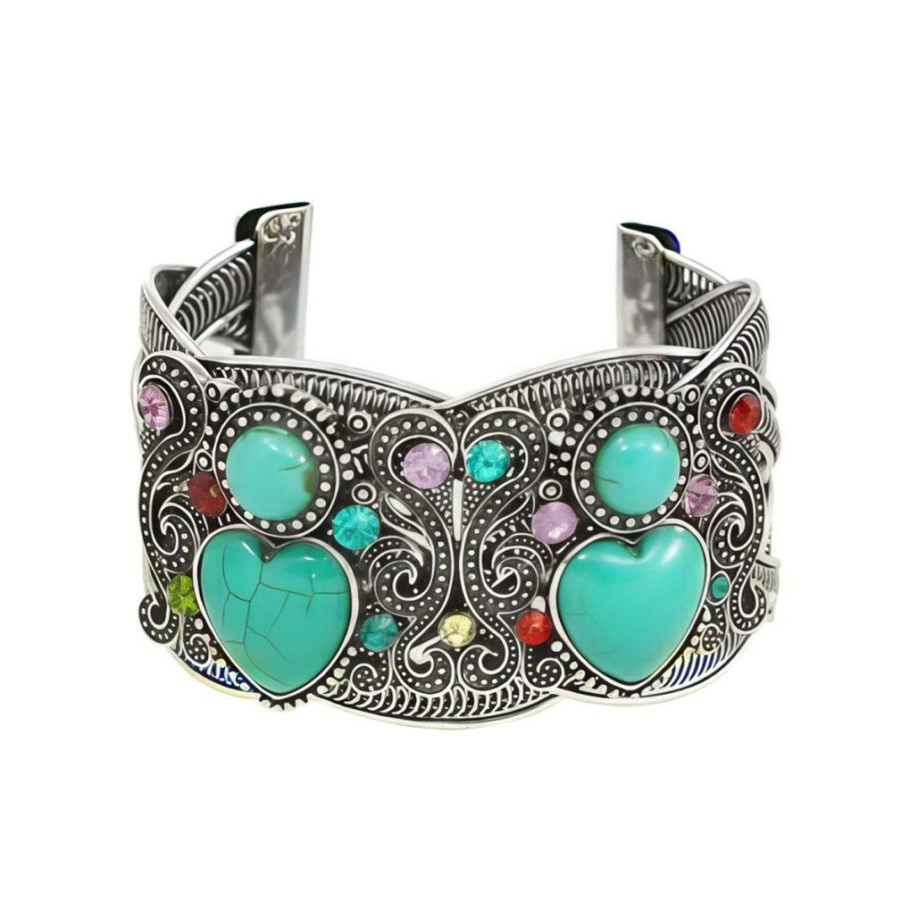 Turquoise Heart and Multistone CZ Cuff Bracelet image
