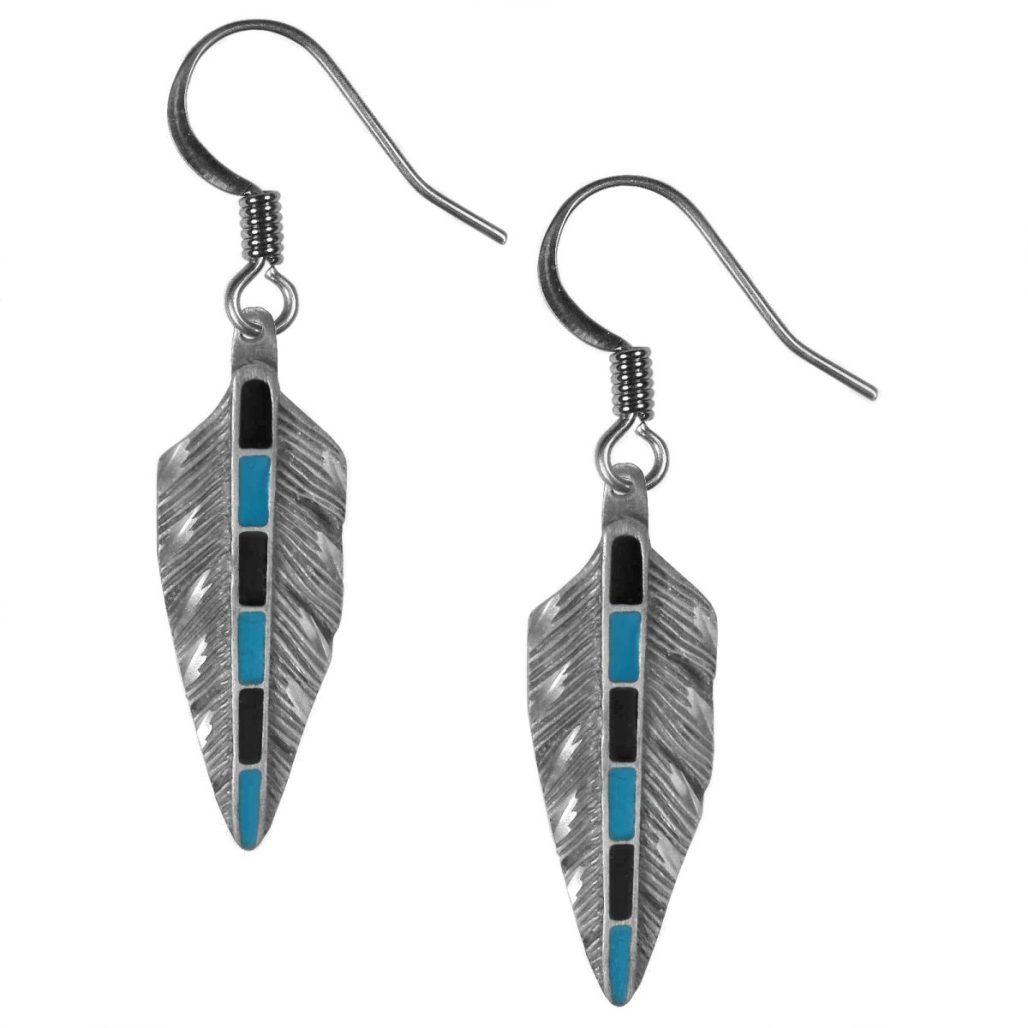 Turquoise & Onyx Feather Dangle Earrings image