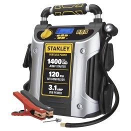STANLEY® Portable Car Jump Starter, 120-PSI Air Compressor, and USB Power Bank with 1,400-Amp Peak for V8 Cars/Trucks, Clamps, and Pivoting LED