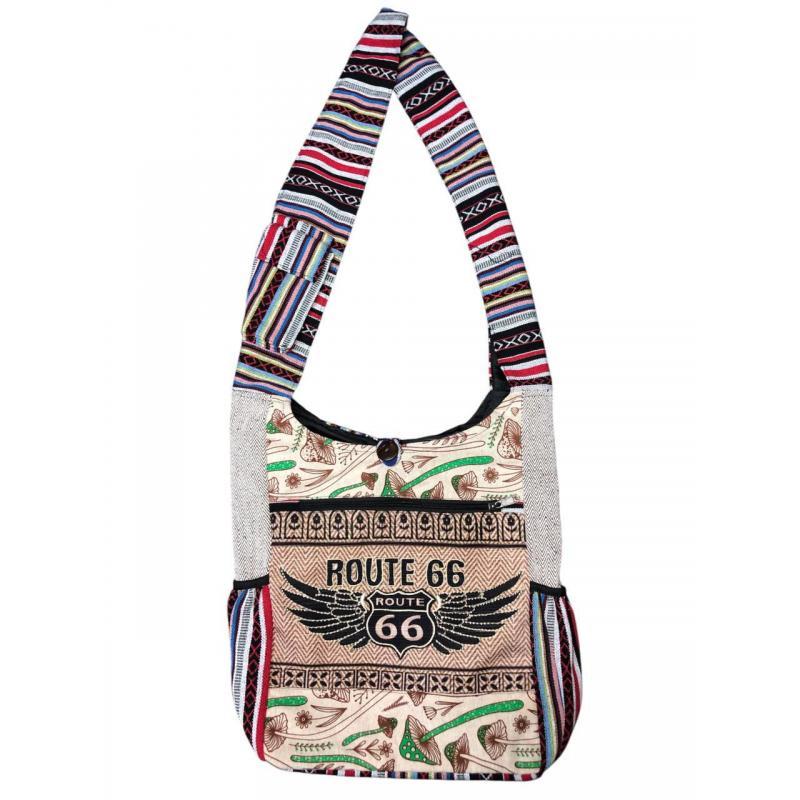 Cotton Multi Color Patchwork Mushroom Route 66 Bag