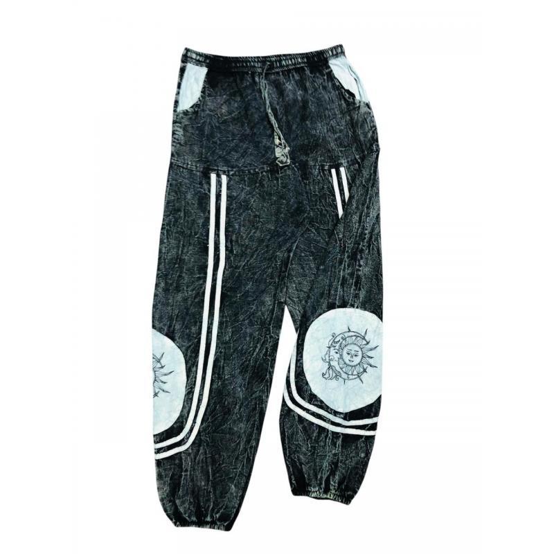 Cotton Patchwork Stonewashed Sun Moon Pant image