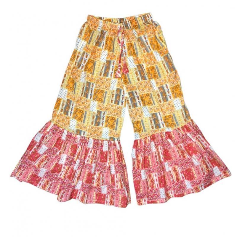 Cotton Multi Color Patchwork Print Wide Leg Palazzo Pant image