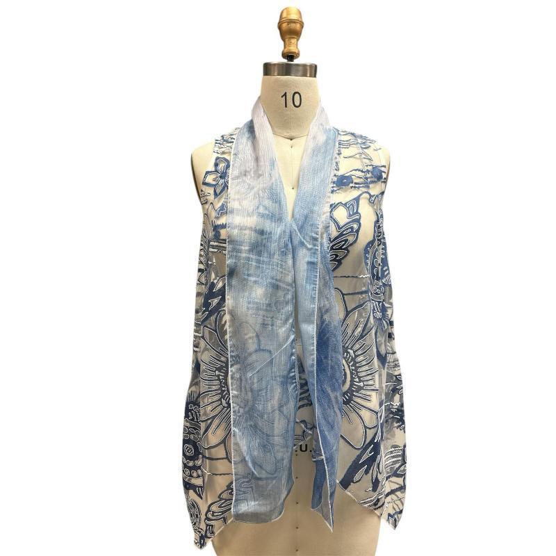 Sky Blue Burnout Sleeve Less Open Long Vest image