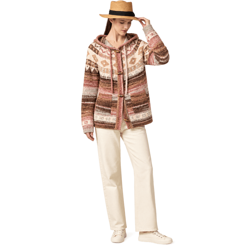 Women's Pink Multi Button Hood Rose Wood Sweater Jacket image