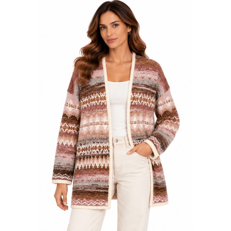 Women's Multi Rosewood Open Front Sweater Cardigan image