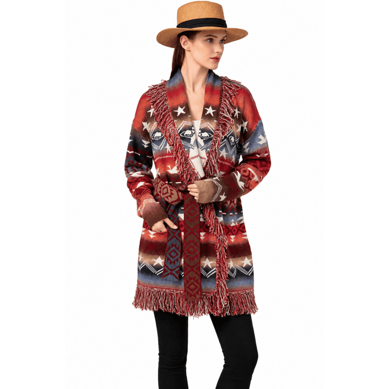 Women's Grand Canyon Aztec Fringe Open Front Sweater Cardigan image