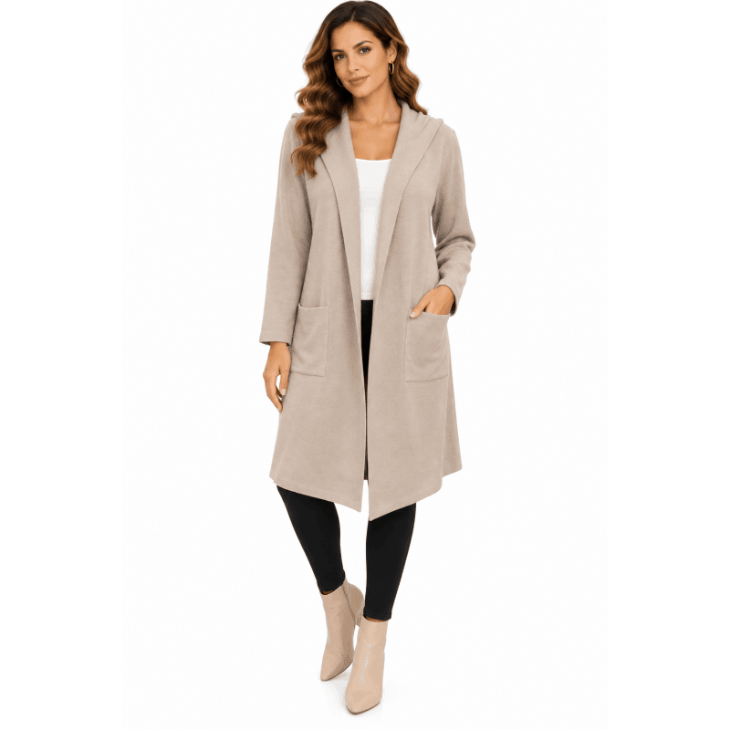 Women's Knit Relaxed Patch Pocket Open Front Long Cardigan Jacket image