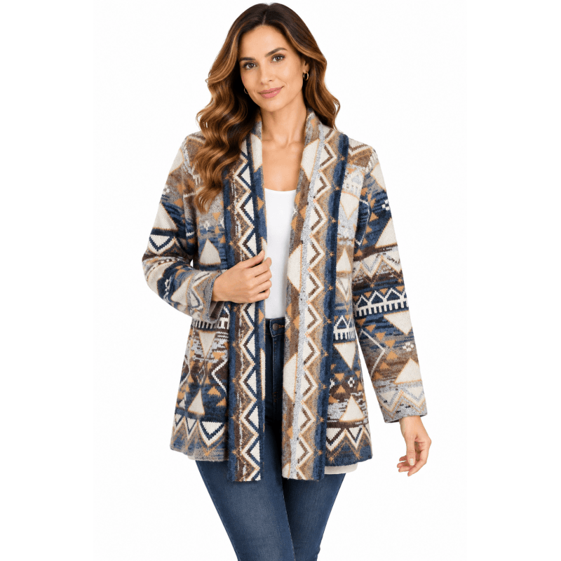 Women's Multi Blue Open Front Sweater Cardigan image