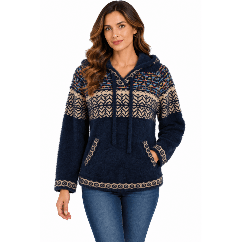 Women's Blue Multi Super Soft Hood Sweater Pullover image