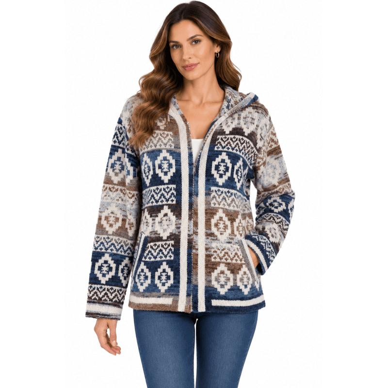 Women's Grey Aztec Zip Hood sweater Jacket image