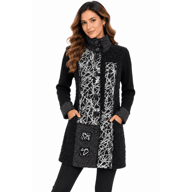 Women's B/W White Strip Emb Coat KT2389 Sale image