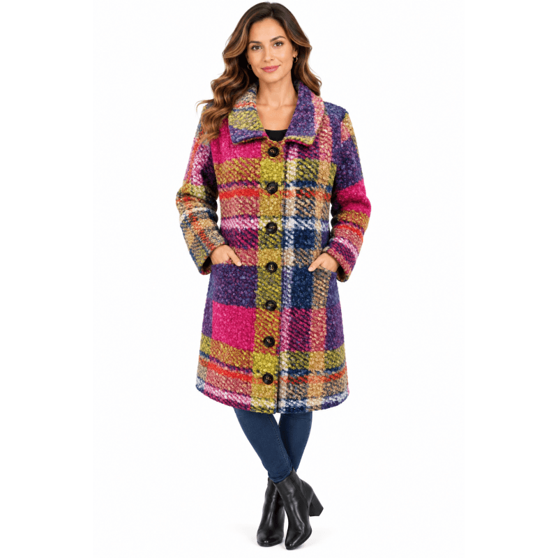 Women's Purple Multi Holidays Plaid Long Jacket image