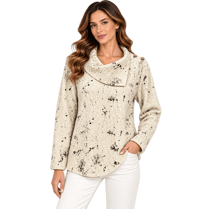 Women's Cowl Neck Off White Abstract Snow Top image