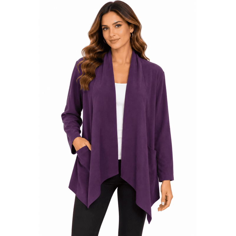 Suede Purple Queen Asymmetric Patch Pocket Open Front Cardigan Jacket image