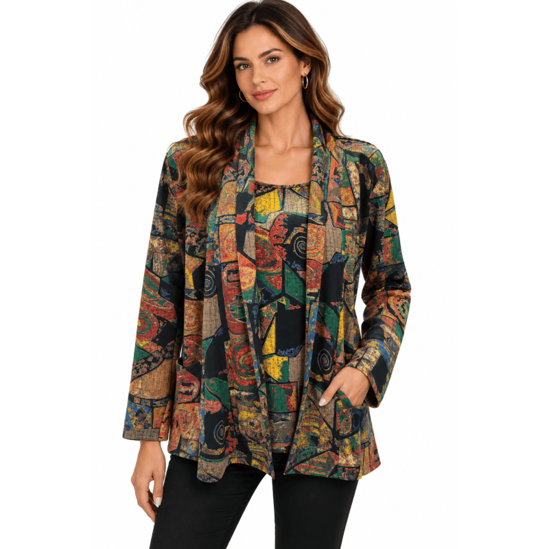 Women's Multi Color Festive Twin in one Tunic Top image