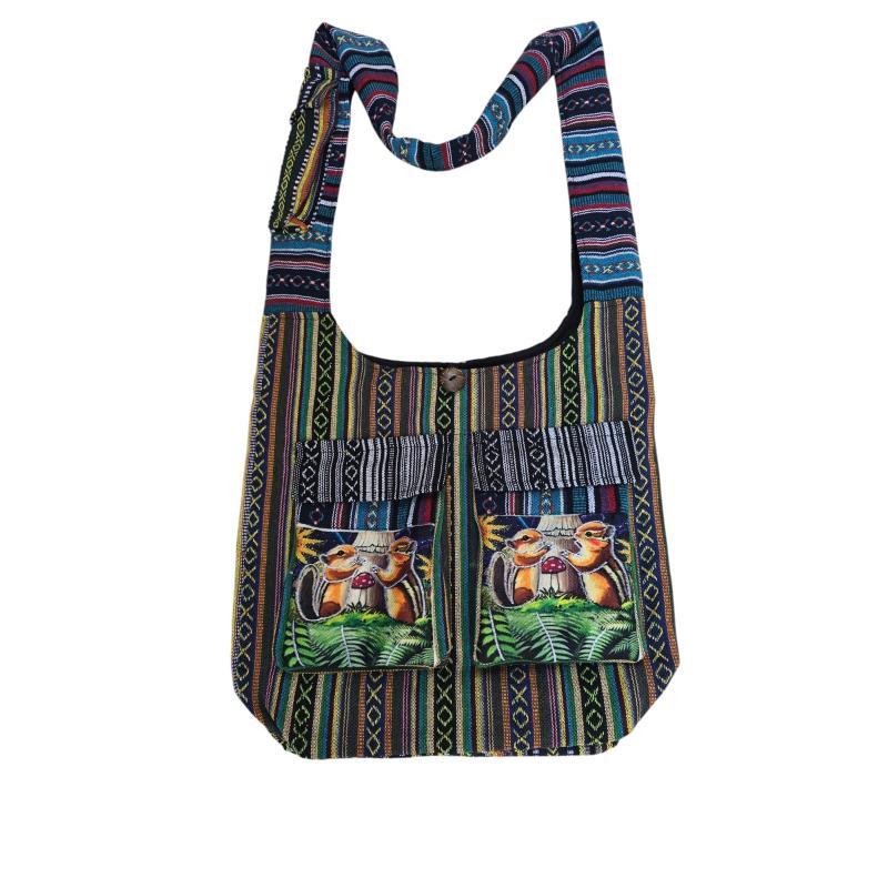 Cotton Multi Patch Two Pocket Mushroom Squirrel Bag image