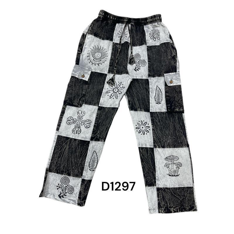 Cotton Stonewash Multi Patch Block Print Black and White Rock Pant image