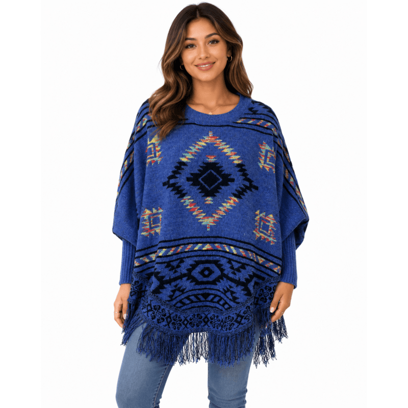Round Neck Fringe Sleeve Poncho image