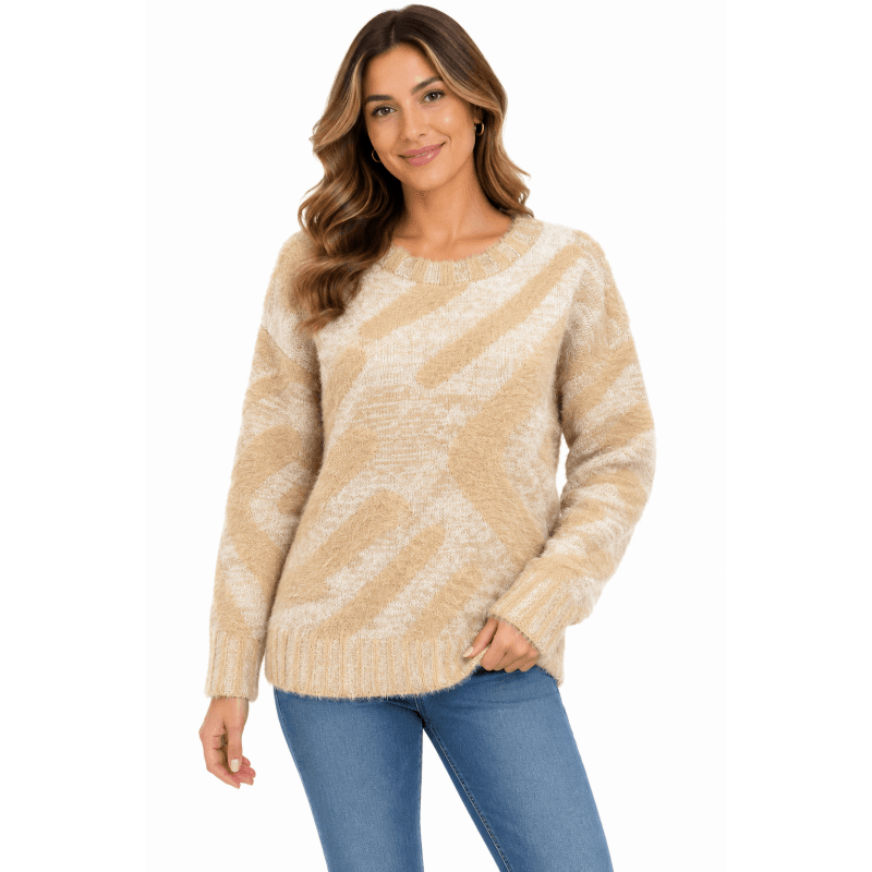 Women's Super Soft Round Neck Beige Sweater Top image
