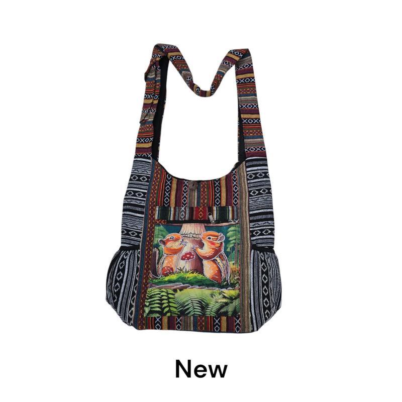 Cotton B/W Multi Patch Side Pocket Red Squirrel Bag image