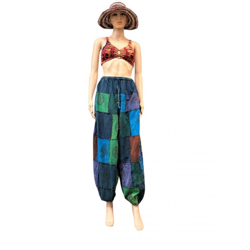 Cotton Stonewashed Patchwork Block Print PingPong Yoga Pant image