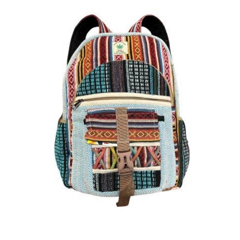 Cotton Hemp Multi Color Patchwork Traveler Backpack image