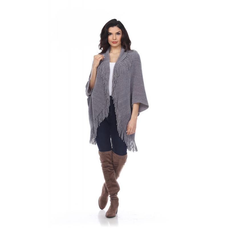Women's Fringe Poncho Grey Wholesale image