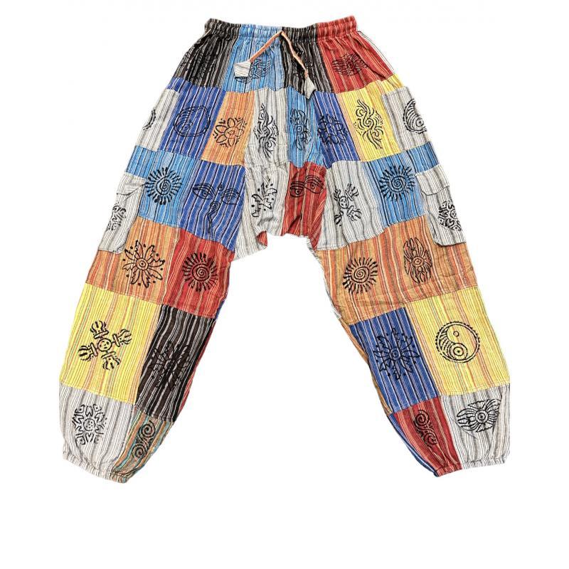 Cotton Patchwork Box Pocket Block Print Yoga Harem Pants(D280) image