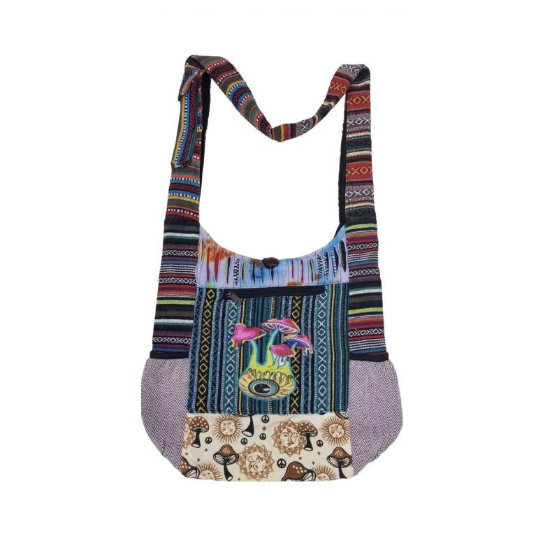 Cotton Two Zipper Pocket Mushroom Sling Bag image