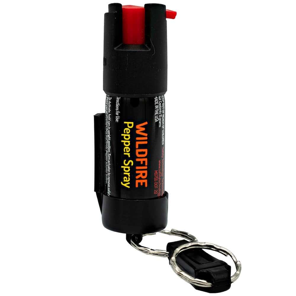Wildfire 1/2 oz Pepper Spray with Belt Clip and Quick Release Keychain - 1.4% Major Capsaicinoids, 2 Million SHU, Stream Spray, UV Dye, 6-10 Bursts, 6-8 Foot Range