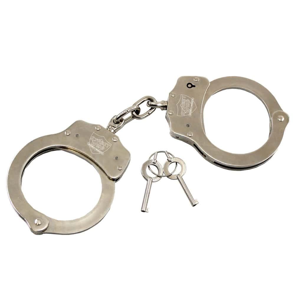 Streetwise Nickel-Plated Steel Handcuffs with Double Lock Mechanism - 22-Position Ratchet, Push Pin Double Lock, Standard Key Compatible, 9.4 oz, Two Keys Included, 1-Year Warranty