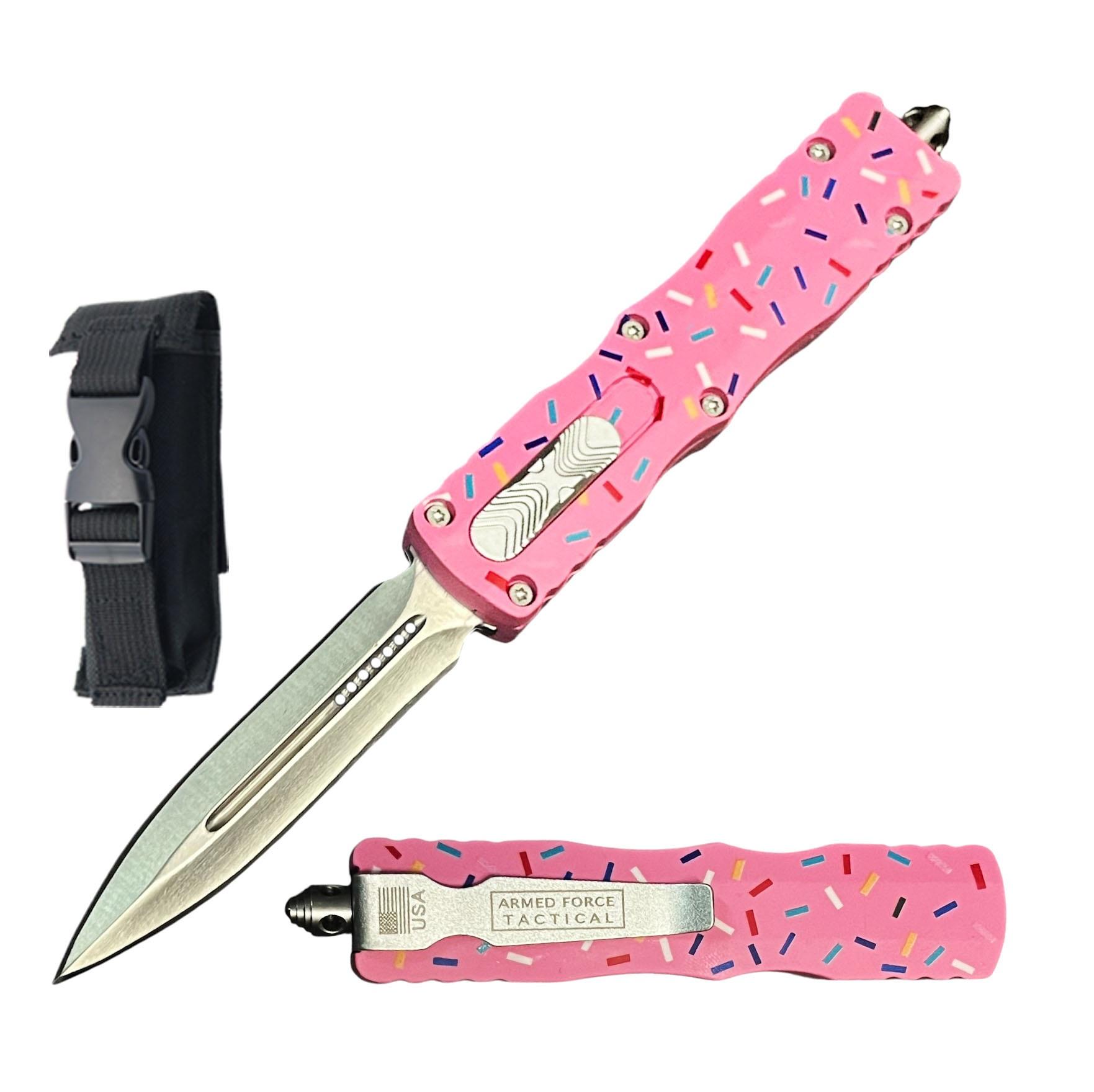 7" Pink Sprinkles Stalker Automatic Dual Action Out The Front Knife image