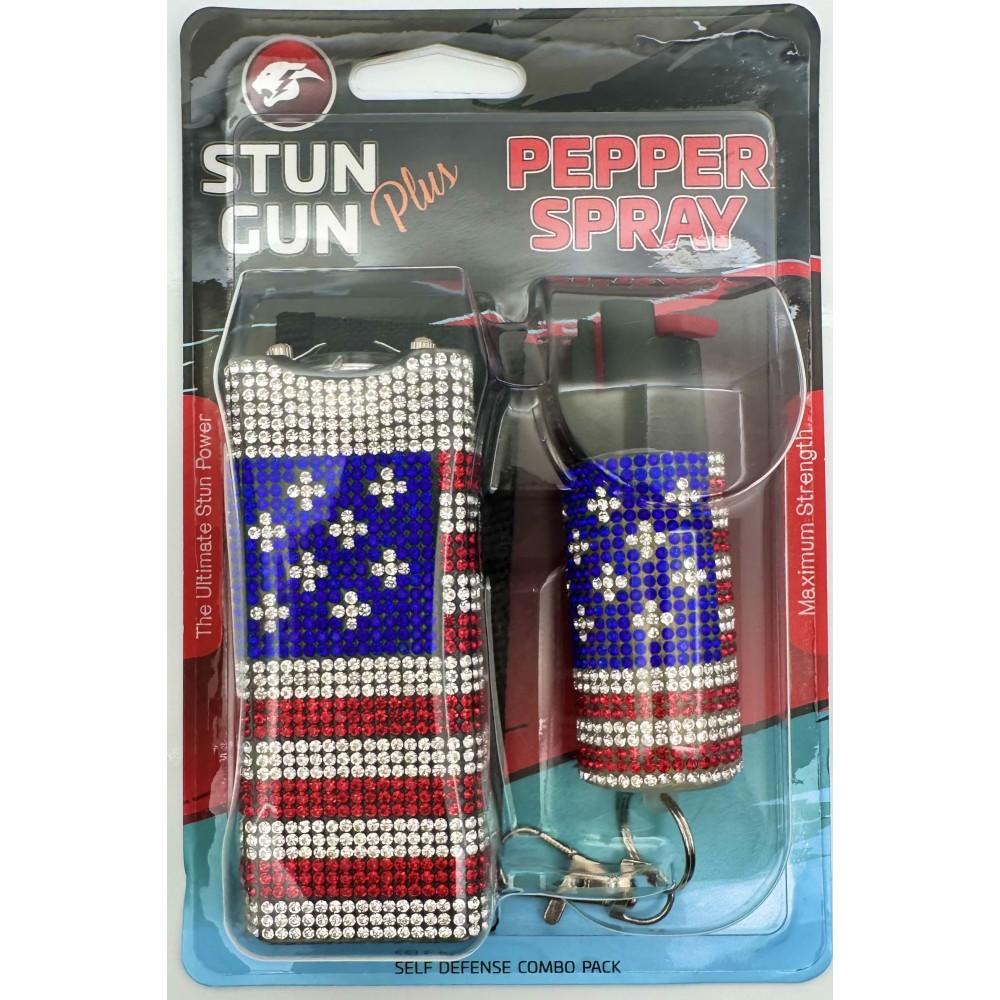 USA Flag Rhinestones Mini Stun Gun and Pepper Spray Combo for Self Defense image