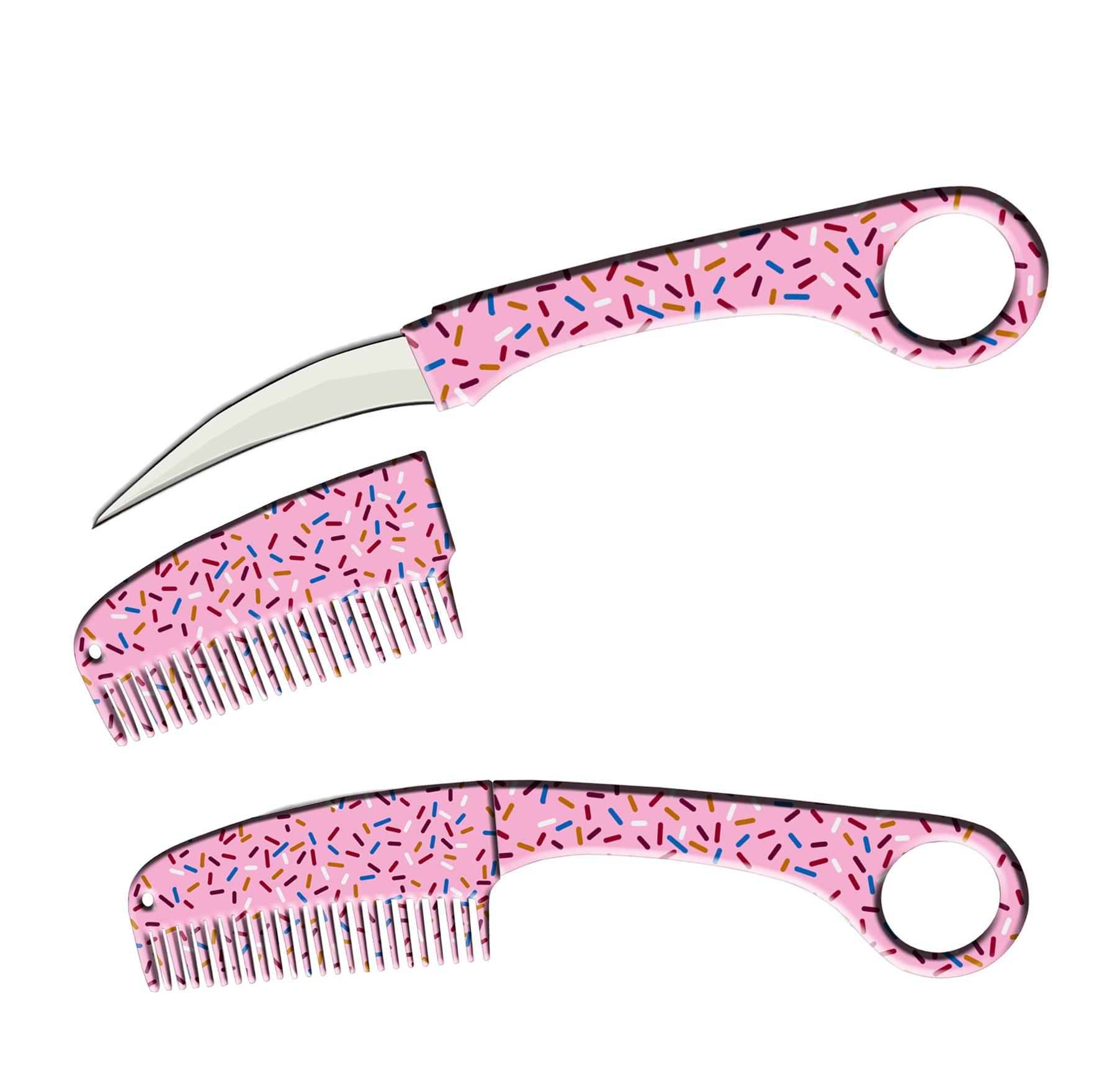Pink Sprinkles Karambit Hidden Blade Self Defense Brush Comb Knife image