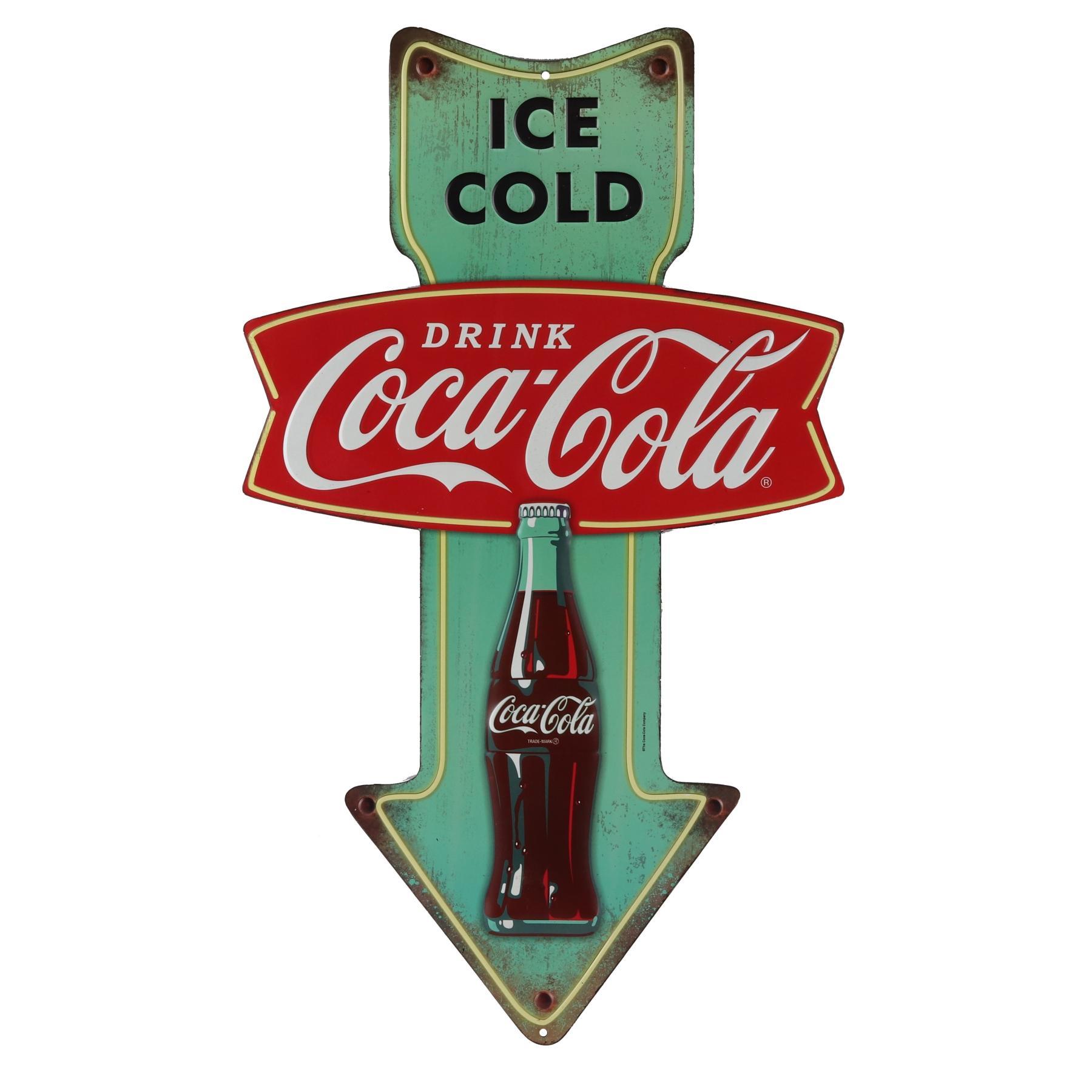 Coca-Cola Ice-Cold Arrow Embossed Metal Sign image