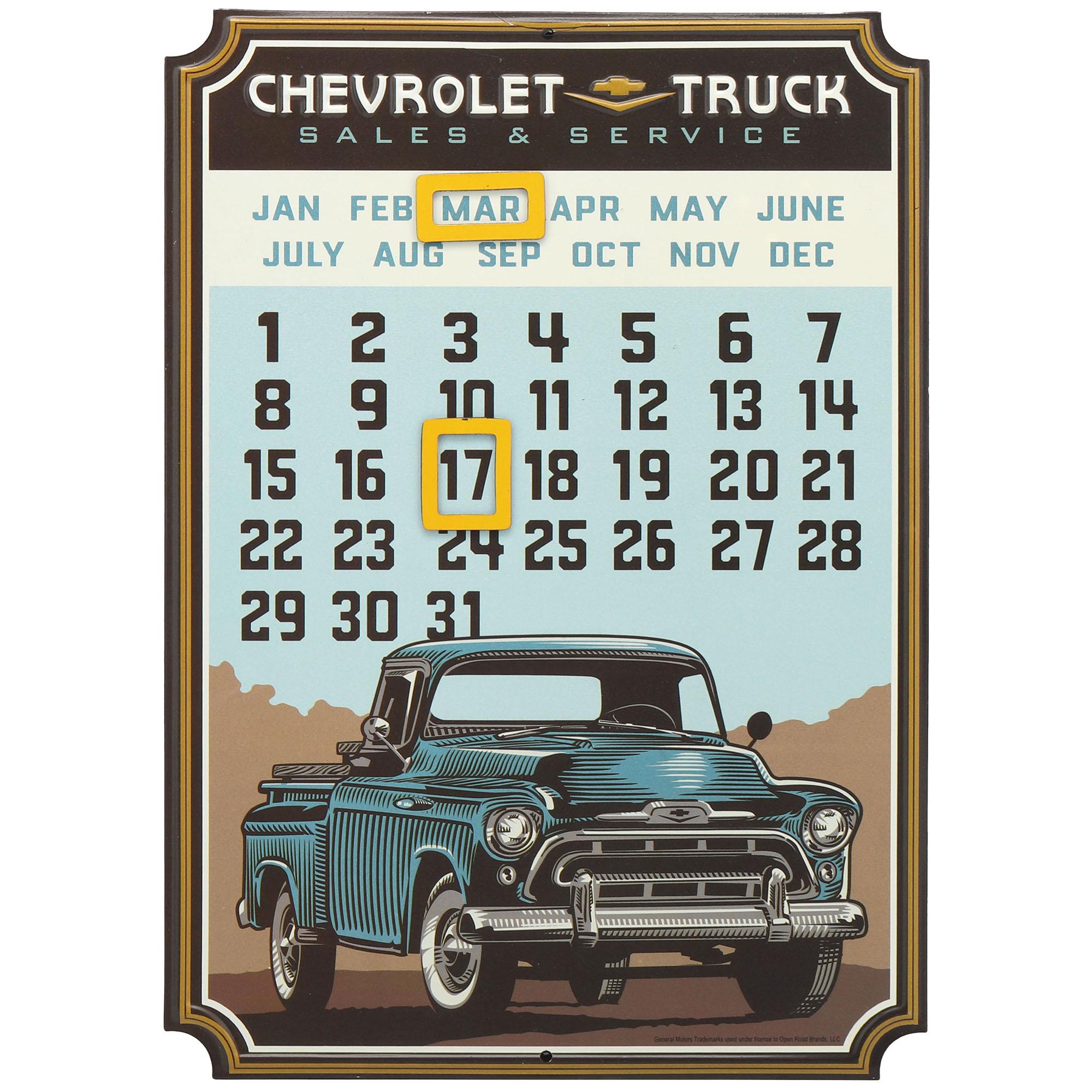 Vintage Chevrolet Truck Calendar Metal Sign With Magnets image
